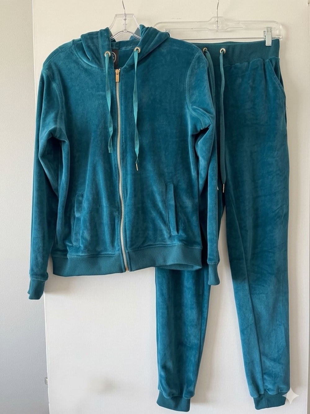 White Mark Teal Velour Tracksuit Set Size S Full Zip Hoodie & Joggers 2 Piece